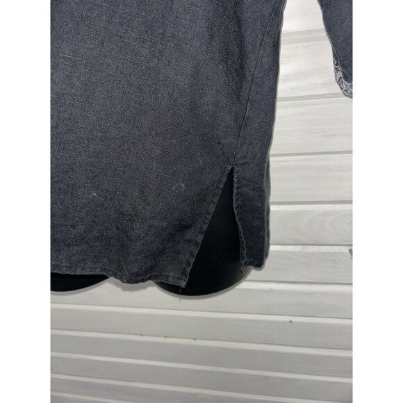 Edward Woman Sz PLUS 2X Black Silver Embroidered Beaded Linen Top Lagenlook EUC - Picture 4 of 8